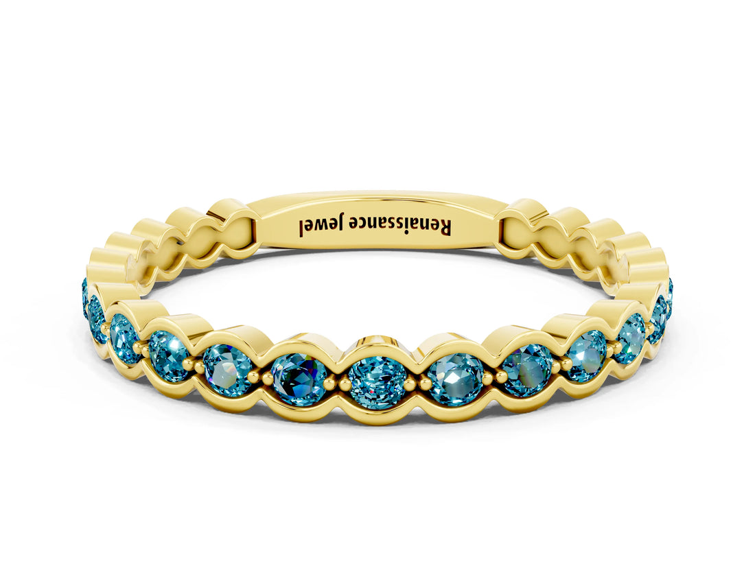 Yellow gold Round Blue Topaz Bezel Set Eternity Band_7