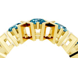 Yellow gold Round Blue Topaz Channel Set Band with X-Prong Detail_10