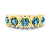 Yellow gold Round Blue Topaz Channel Set Band with X-Prong Detail_6