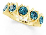 Yellow gold Round Blue Topaz Channel Set Band with X-Prong Detail_7