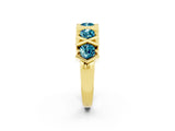 Yellow gold Round Blue Topaz Channel Set Band with X-Prong Detail_8
