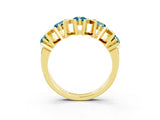 Yellow gold Round Blue Topaz Channel Set Band with X-Prong Detail_9