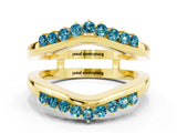 Yellow gold Round Blue Topaz Chevron Contour Band with Prong Setting_6