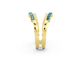 Yellow gold Round Blue Topaz Chevron Contour Band with Prong Setting_8