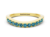 Yellow gold Round Blue Topaz Curved Wedding Band with Channel Setting_6
