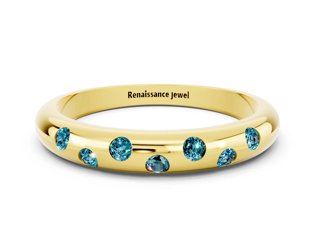 Yellow gold Round Blue Topaz Flush-Set Comfort Fit Band_6