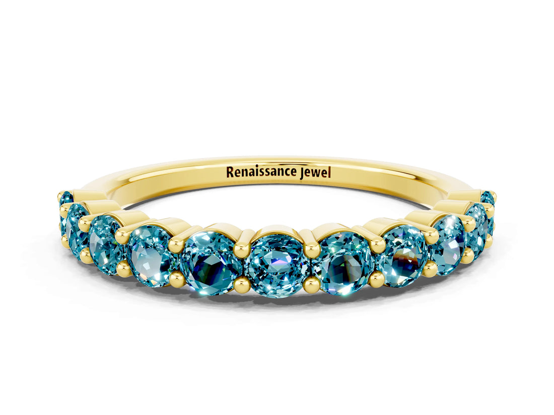 Yellow gold Round Blue Topaz Half-Eternity Prong-Set Band_6