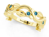 Yellow gold Round Blue Topaz Leaf Eternity Band with Bezel Setting_37