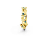 Yellow gold Round Blue Topaz Leaf Eternity Band with Bezel Setting_38