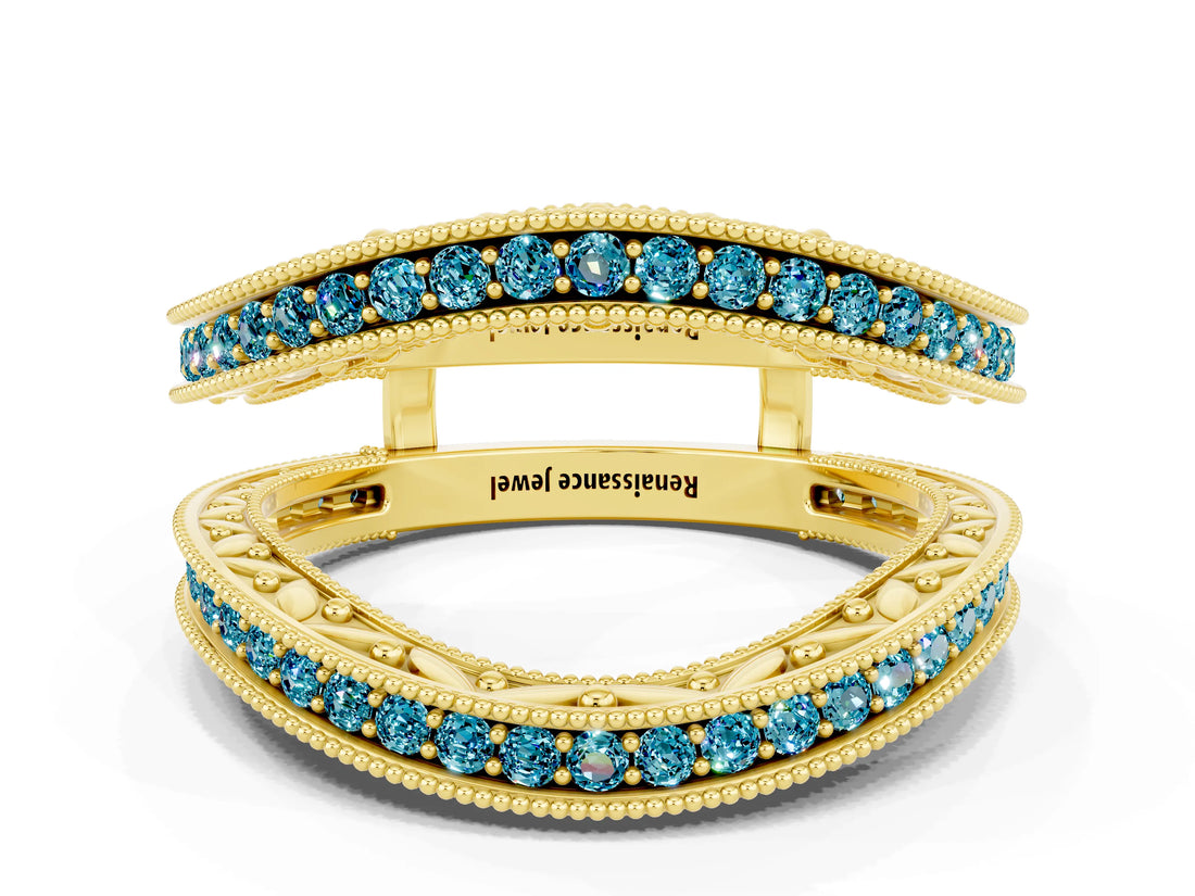 Yellow gold Round Blue Topaz Milgrain Eternity Band with Channel Setting_18