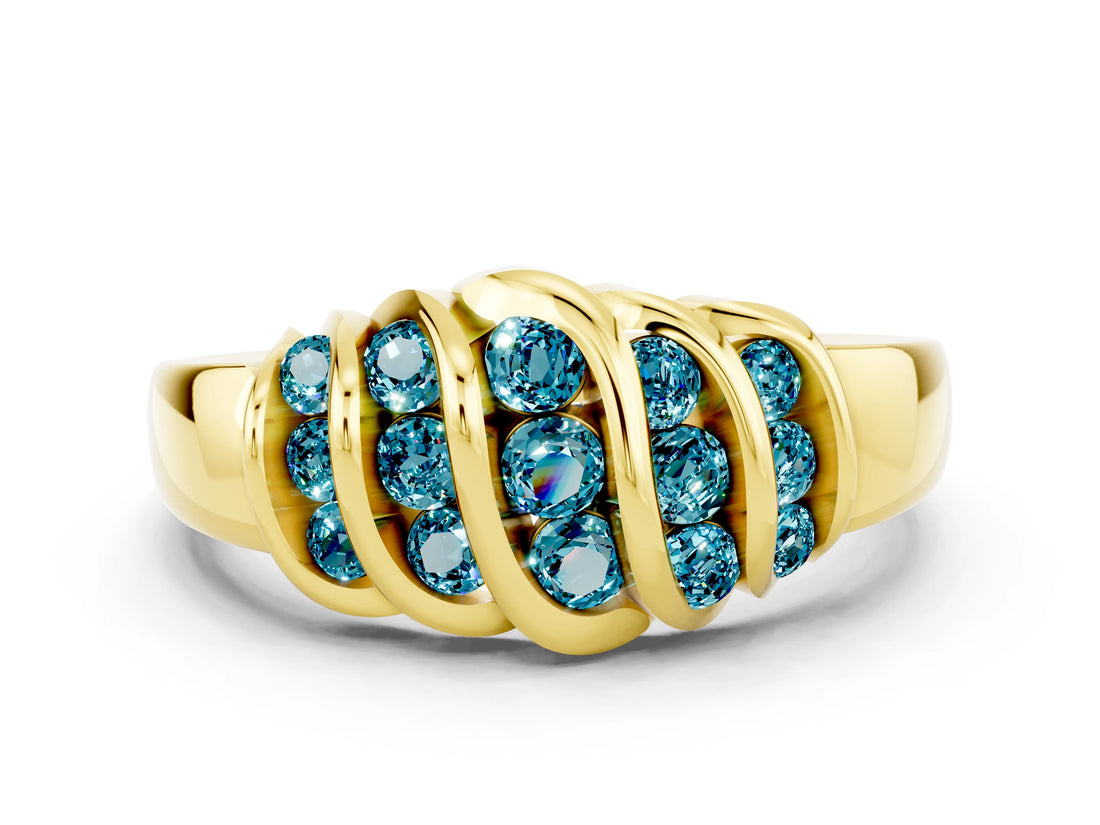 Yellow gold Round Blue Topaz Multi-Row Crossover Band_6