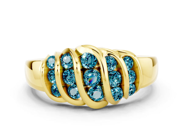 Yellow gold Round Blue Topaz Multi-Row Crossover Band