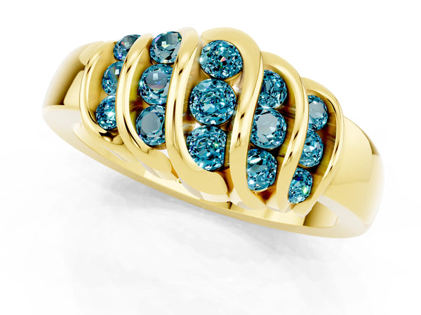 Yellow gold Round Blue Topaz Multi-Row Crossover Band