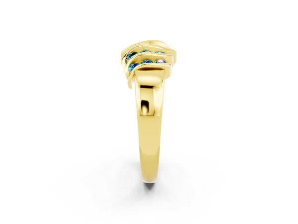 Yellow gold Round Blue Topaz Multi-Row Crossover Band