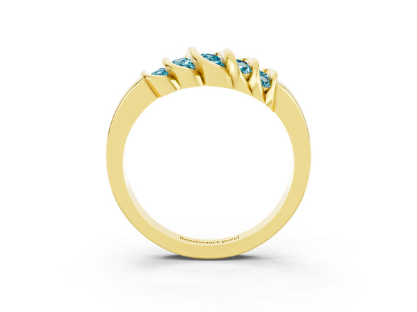 Yellow gold Round Blue Topaz Multi-Row Crossover Band