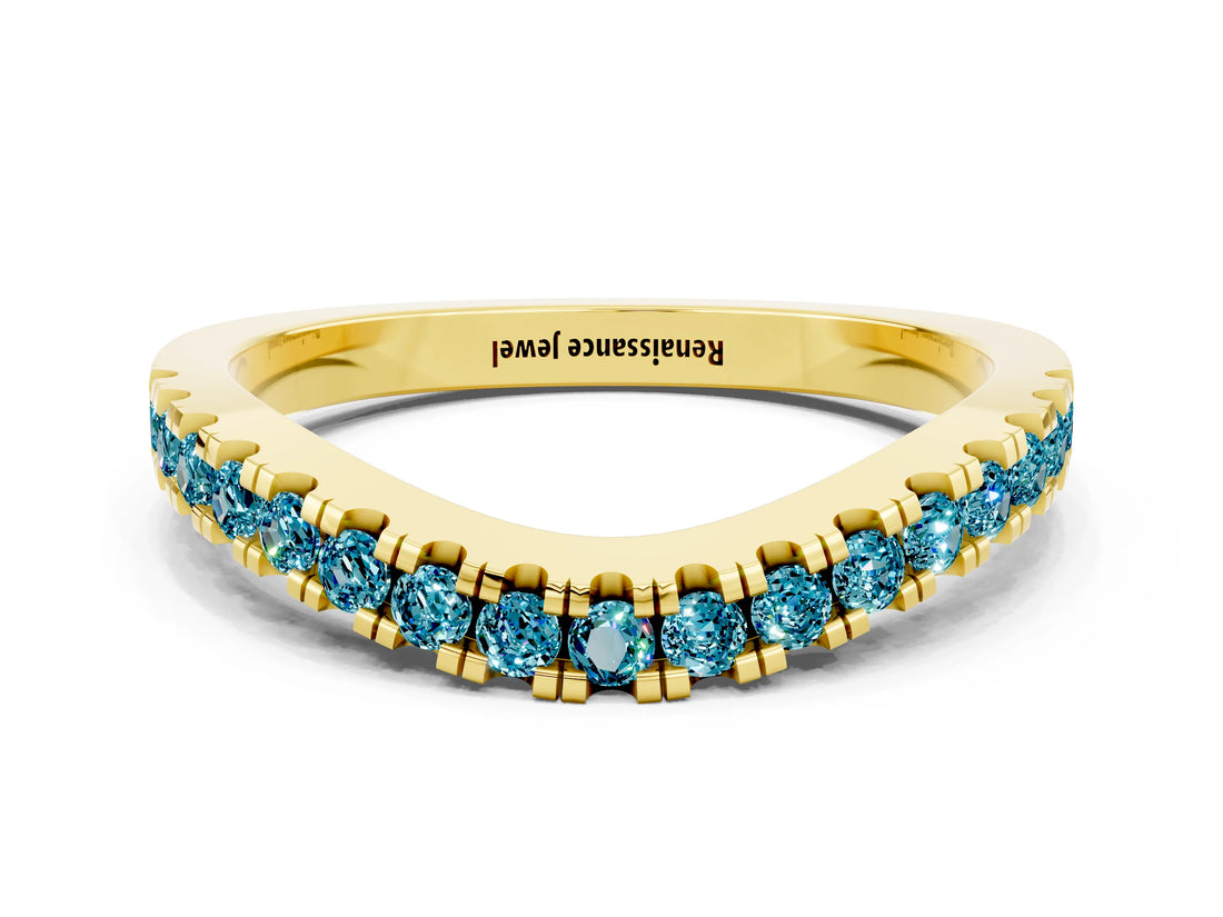 Yellow gold Round Blue Topaz Pavé Curved Band with Shared Prong Setting_6