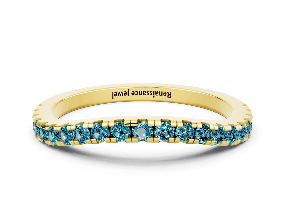 Yellow gold Round Blue Topaz Pavé Half Eternity Band with Shared Prong Setting_6