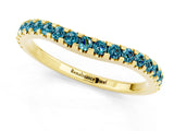 Yellow gold Round Blue Topaz Pavé Set Curved Wedding Band_7