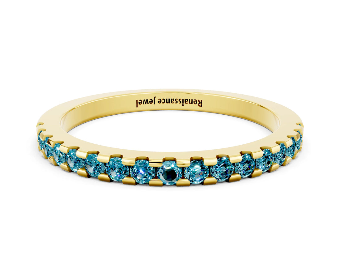 Yellow gold Round Blue Topaz Pavé Set Eternity Band with Micro Prong Setting_6