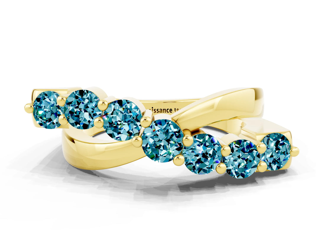 Yellow gold Round Blue Topaz Prong-Set Crossover Band_6