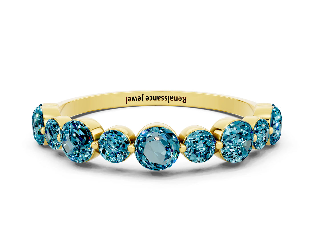 Yellow gold Round Blue Topaz Scalloped Prong Set Eternity Band_18
