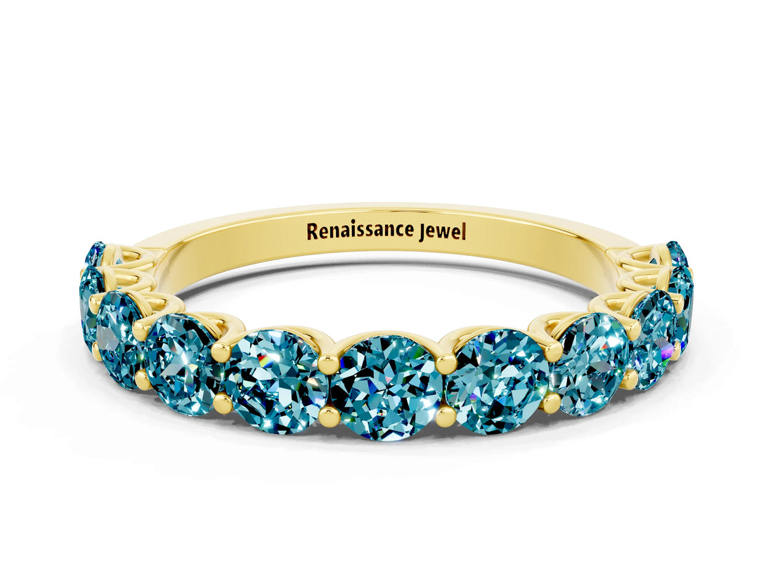 Yellow gold Round Blue Topaz Shared Prong Eternity Band_6