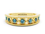 Yellow gold Round Blue Topaz Twist Milgrain Band with Bezel Setting_12