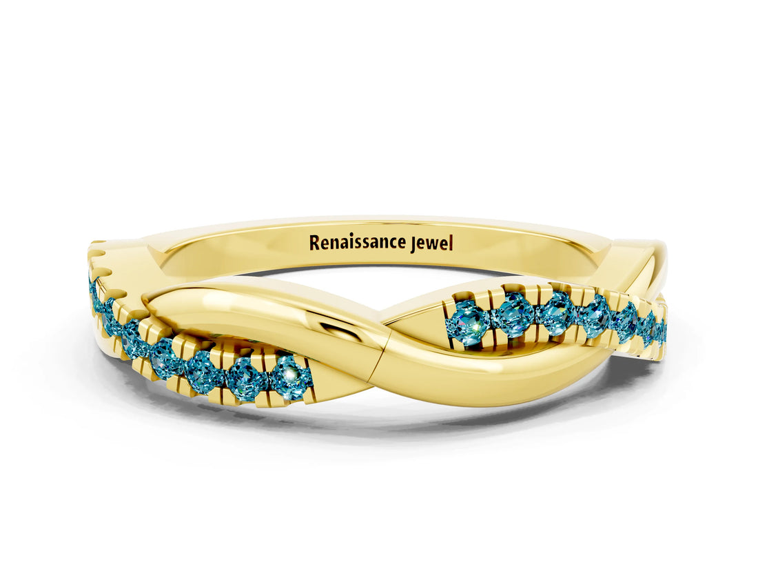 Yellow gold Round Blue Topaz Twisted Infinity Band with Prong Setting_6