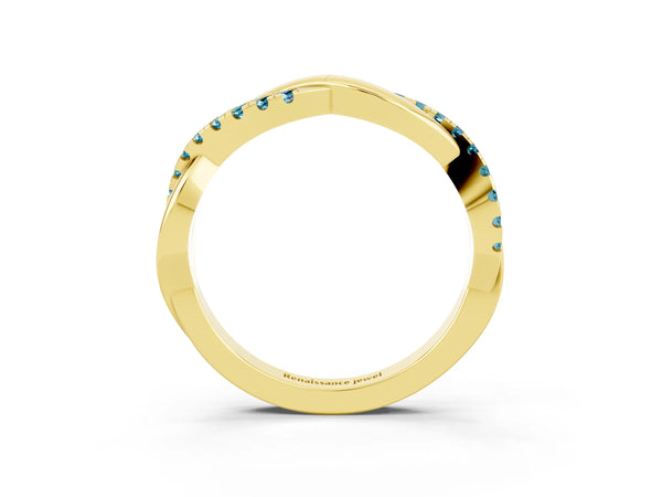 Yellow Gold Round Blue Topaz Half Eternity Infinity Twist Wedding Band