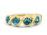Yellow gold Round Blue Topaz Wave Band with Channel Setting and Shared Prongs_6