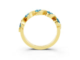 Yellow gold Round Blue Topaz Wave Band with Channel Setting and Shared Prongs_9