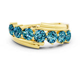 Yellow gold Round Blue Topaz Wave Band with Channel and Shared Prong Setting_18