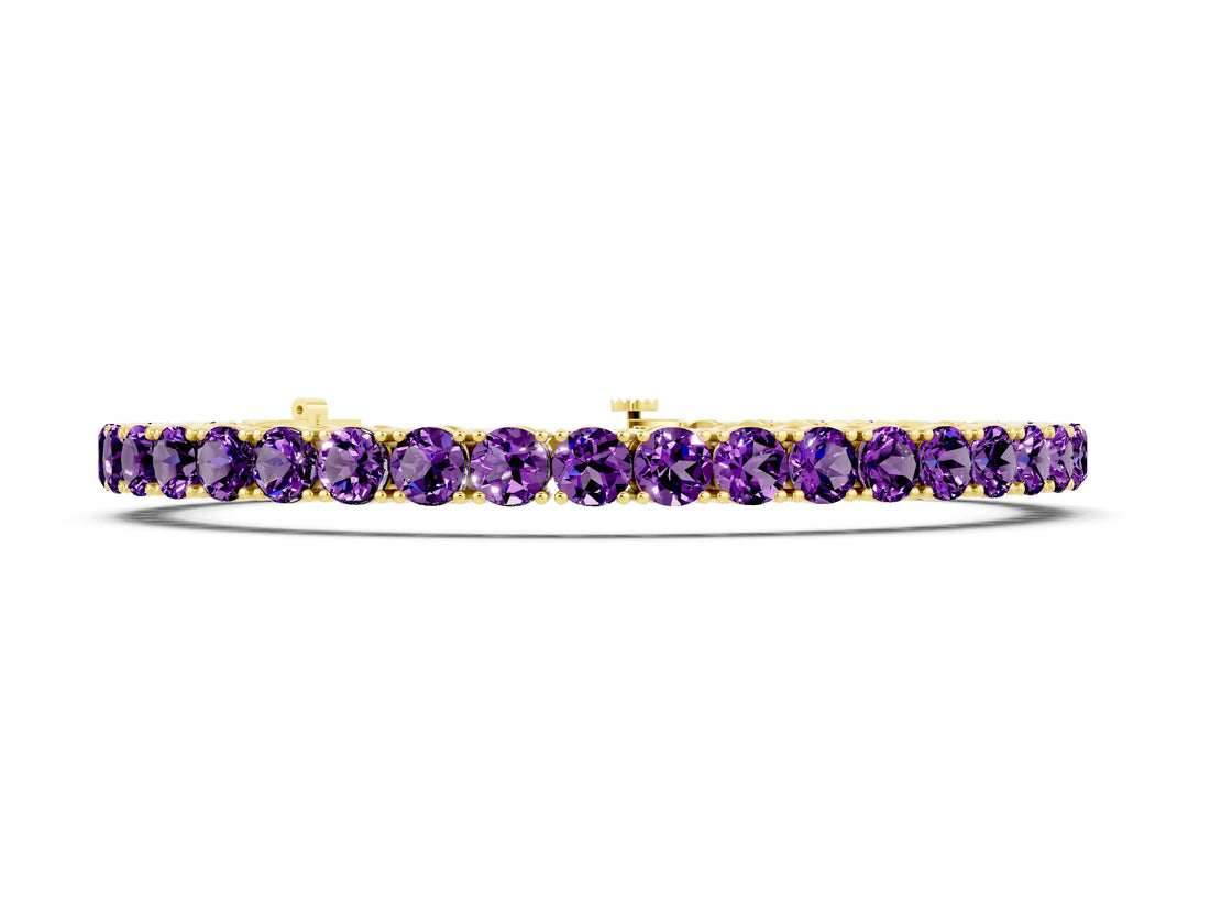 14K Yellow Gold 7.79 Carat Round Brilliant Amethyst Tennis Bracelet with Prong Setting