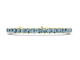 Yellow gold Round Brilliant Aquamarine Tennis Bracelet with Prong Setting_4