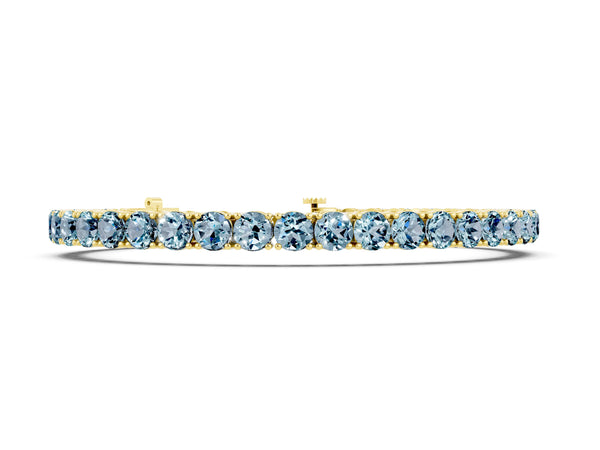 Yellow gold Round Brilliant Aquamarine Tennis Bracelet with Prong Setting