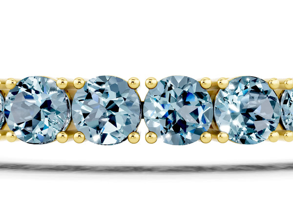 Yellow gold Round Brilliant Aquamarine Tennis Bracelet with Prong Setting