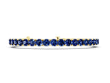 Yellow gold Round Brilliant Blue Sapphire Tennis Bracelet with Prong Setting_4