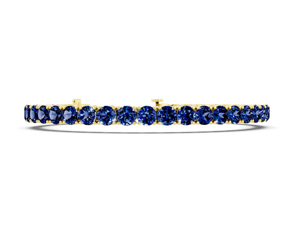 Yellow gold Round Brilliant Blue Sapphire Tennis Bracelet with Prong Setting