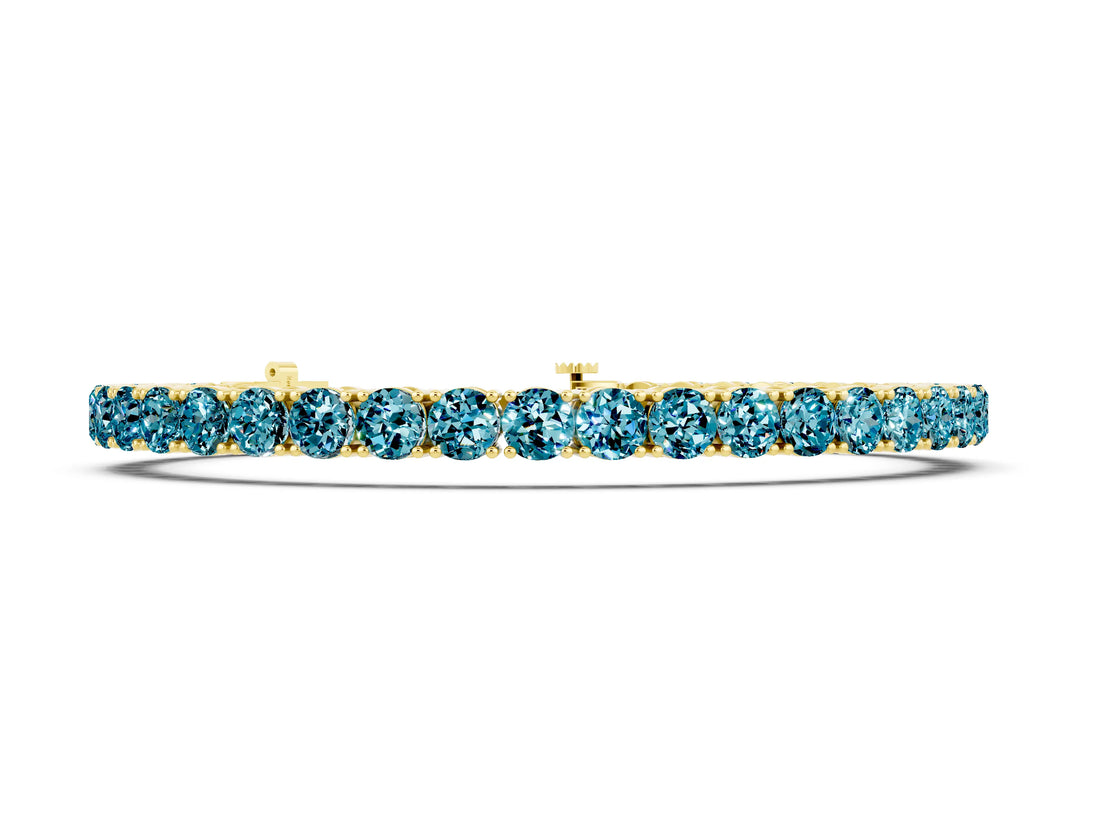 Yellow gold Round Brilliant Blue Topaz Tennis Bracelet with Prong Setting_4