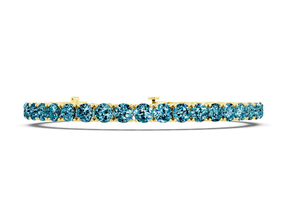 Yellow gold Round Brilliant Blue Topaz Tennis Bracelet with Prong Setting