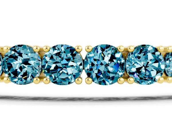 Yellow gold Round Brilliant Blue Topaz Tennis Bracelet with Prong Setting