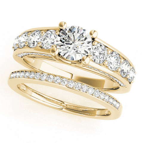 Yellow gold Round Brilliant Channel-Set Diamond Engagement Ring with Split Shank and Four-Prong Setting 1