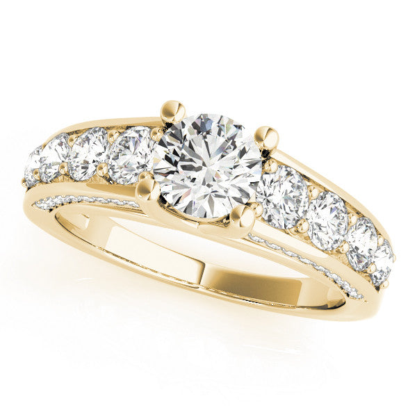 Yellow gold Round Brilliant Channel-Set Diamond Engagement Ring with Split Shank and Four-Prong Setting
