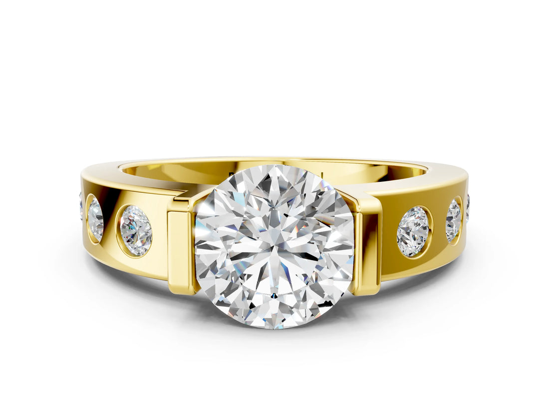 Yellow gold Round Brilliant Channel-Set Diamond Ring with Bezel Prong Setting_6