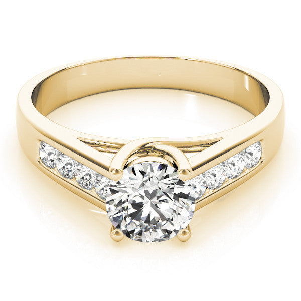 Yellow gold Round Brilliant Channel-Set Solitaire Ring with Four-Prong Setting 1