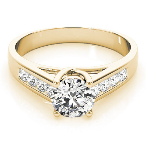 Yellow gold Round Brilliant Channel-Set Solitaire Ring with Four-Prong Setting 1