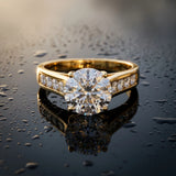 Yellow gold Round Brilliant Channel-Set Solitaire Ring with Four-Prong Setting_15