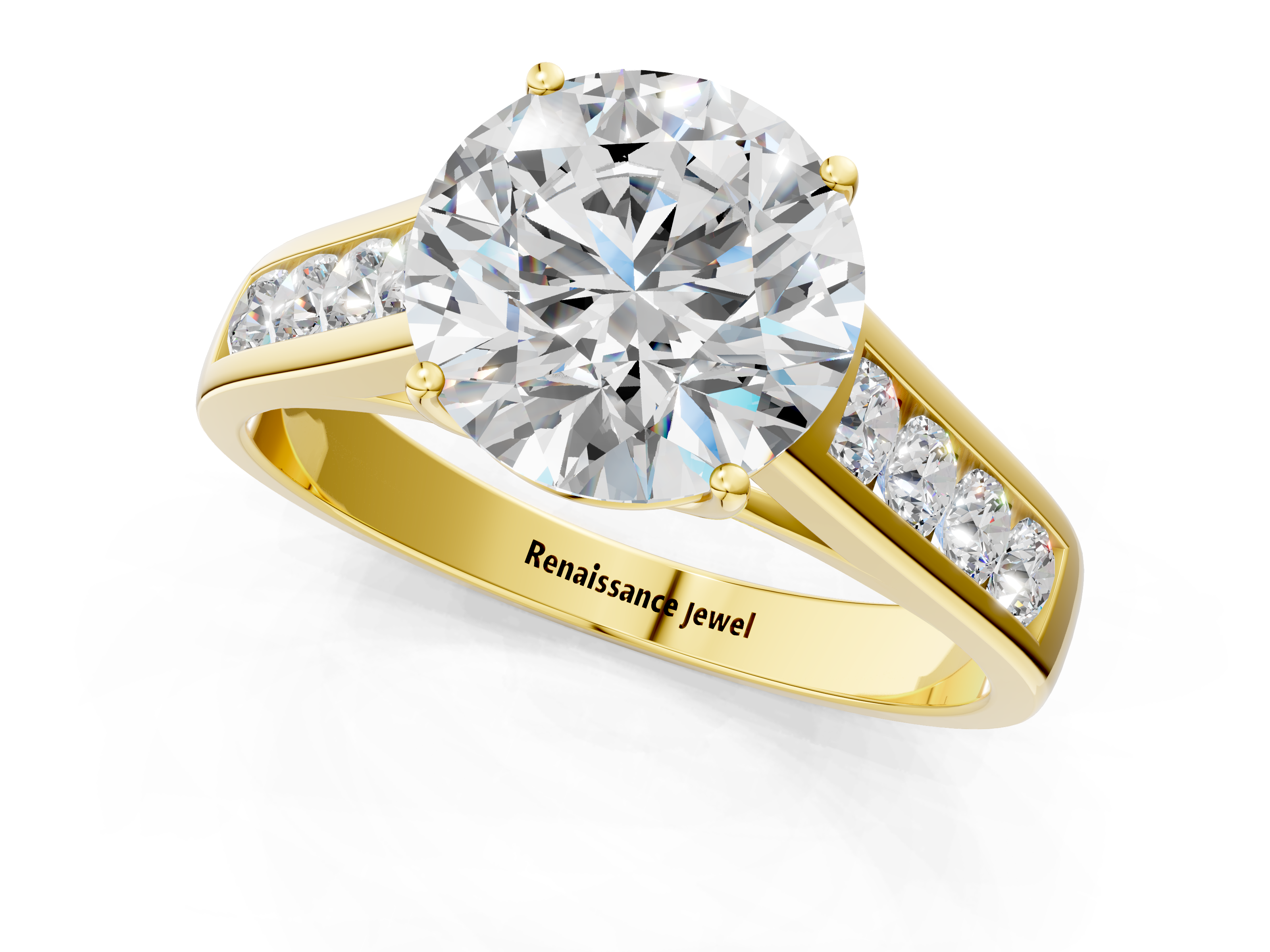 Yellow gold Round Brilliant Channel-Set Solitaire Ring with Four-Prong Setting_42