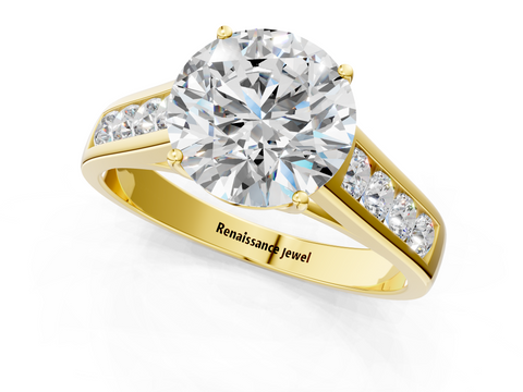 Yellow gold Round Brilliant Channel-Set Solitaire Ring with Four-Prong Setting_42
