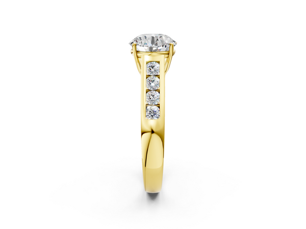 Yellow gold Round Brilliant Channel-Set Solitaire Ring with Four-Prong Setting